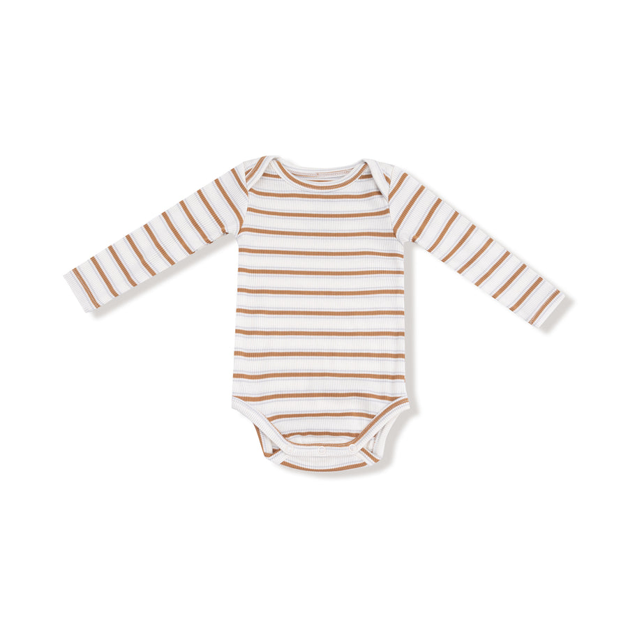 Ribbed Bodysuit - Vintage Brown Stripe