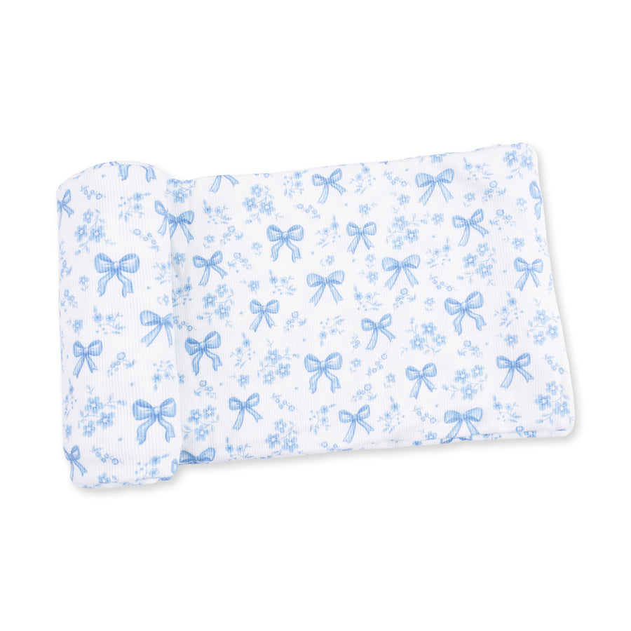 Bamboo Swaddle Blanket - Blue Bows and Flowers