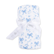 Bamboo Swaddle Blanket - Blue Bows and Flowers