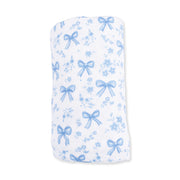 Bamboo Swaddle Blanket - Blue Bows and Flowers