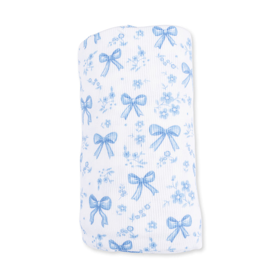Bamboo Swaddle Blanket - Blue Bows and Flowers