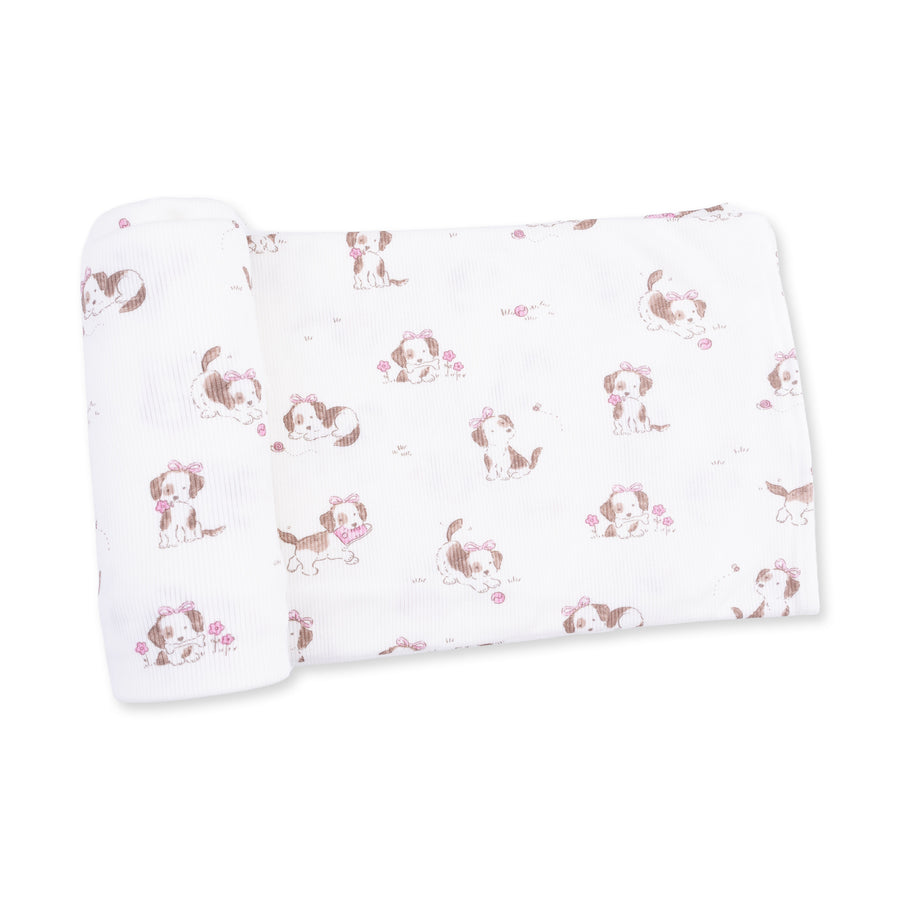 Bamboo Swaddle Blanket - Explorer Puppy - Pink