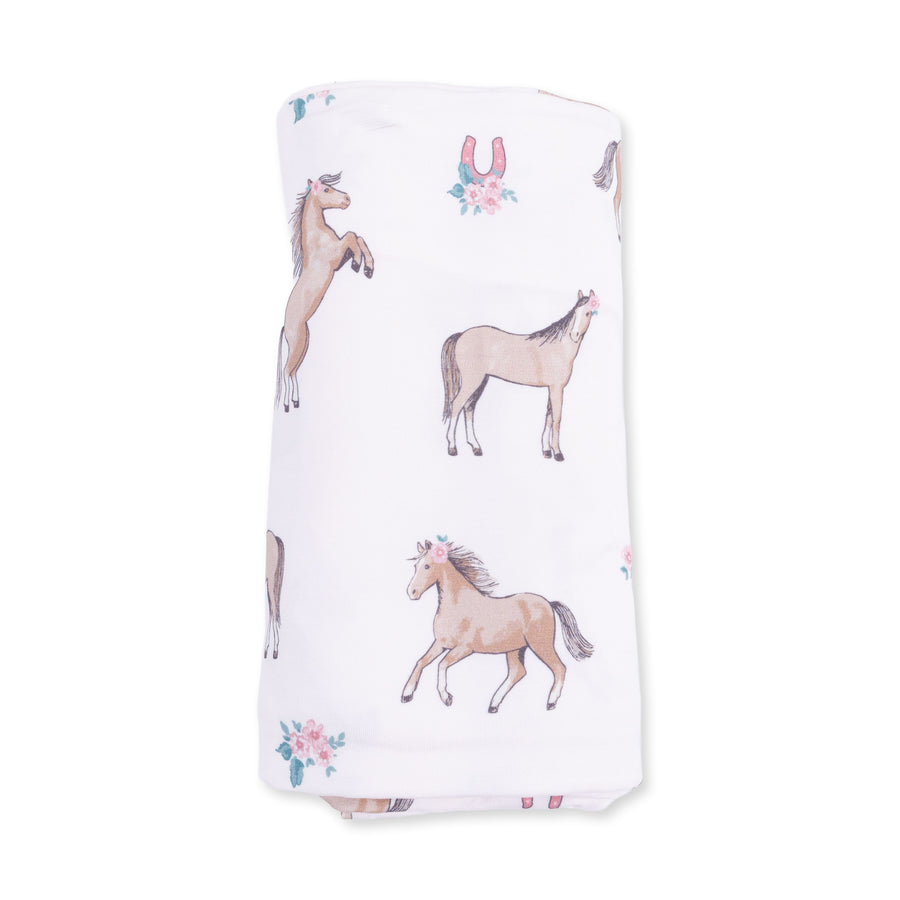 Bamboo Swaddle Blanket - I Love Horses