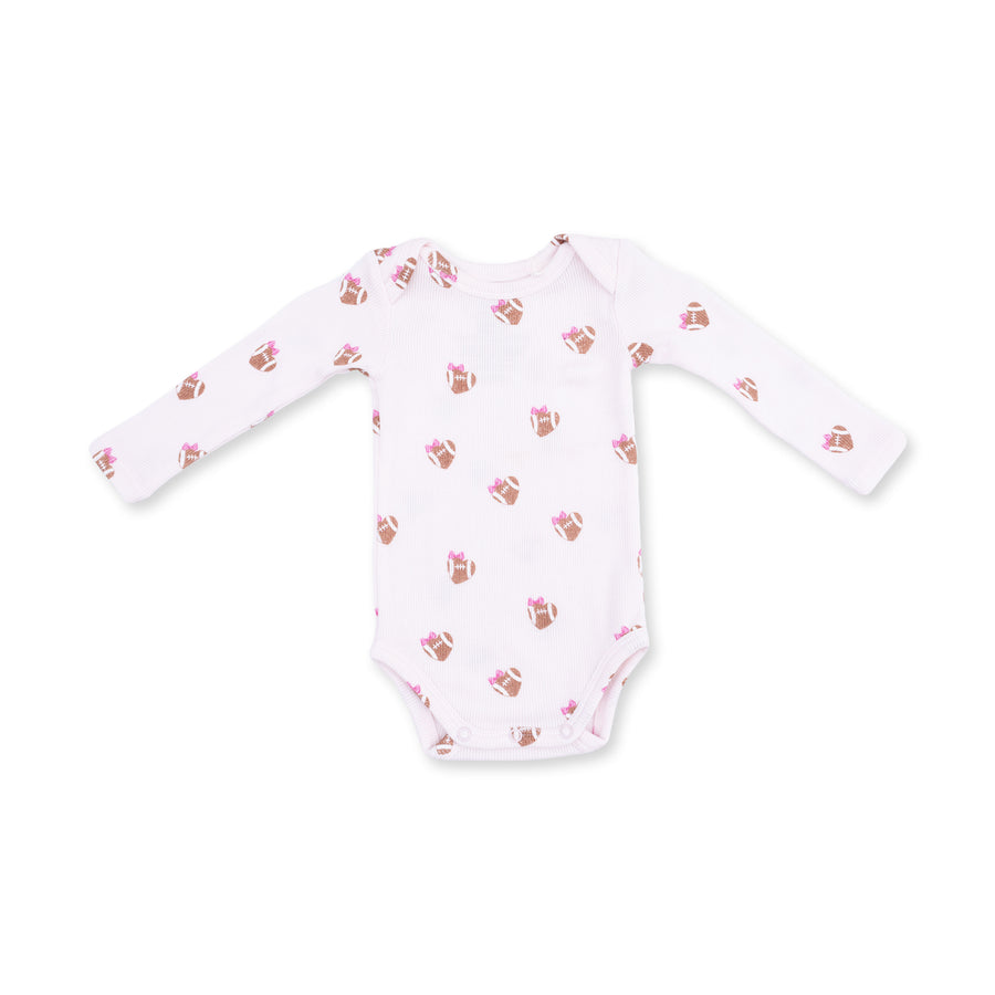 Long Sleeve Bodysuit -  Mini Football Hearts