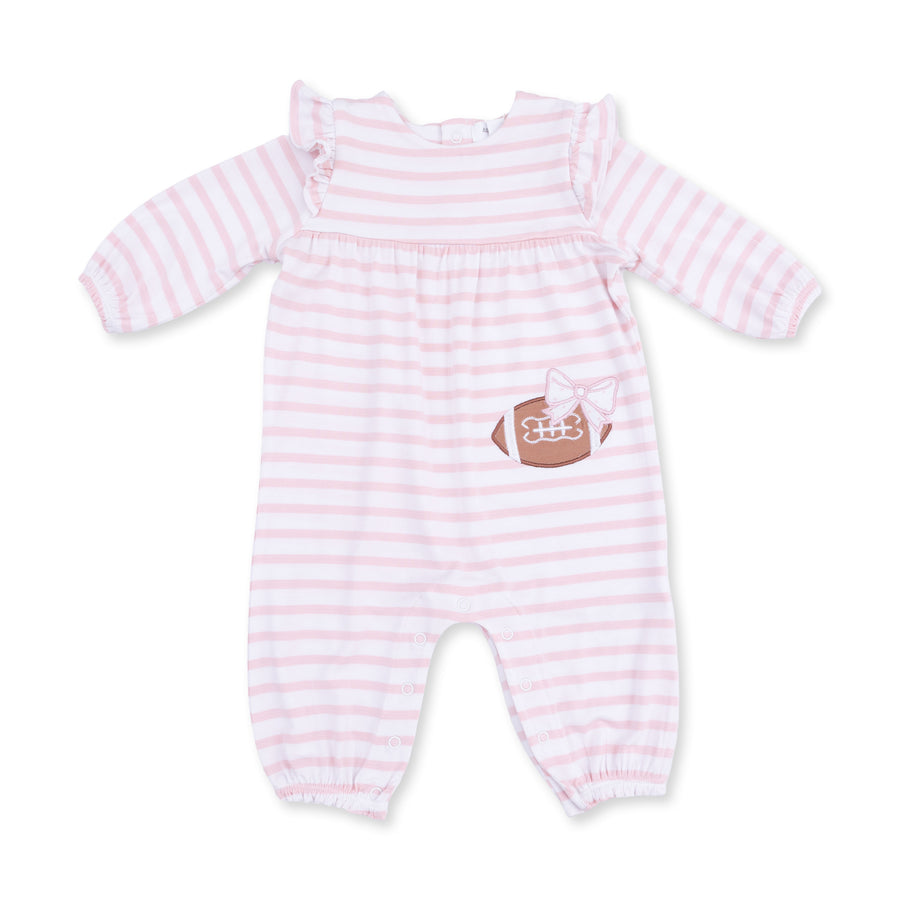 Ruffle Snap Sleeve Romper - Football Stripe