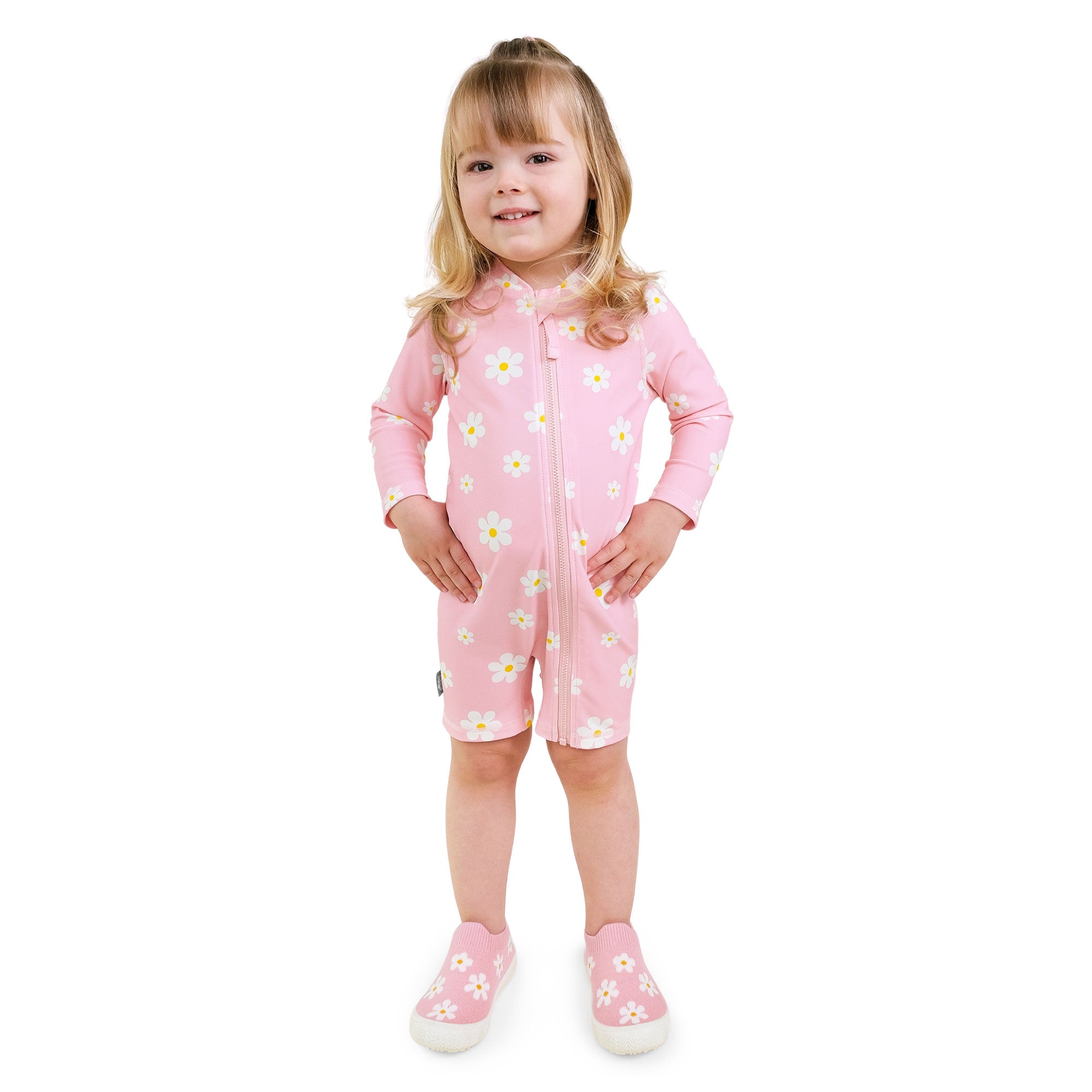 Long Sleeve UV Jumpsuit - Pink Daisy