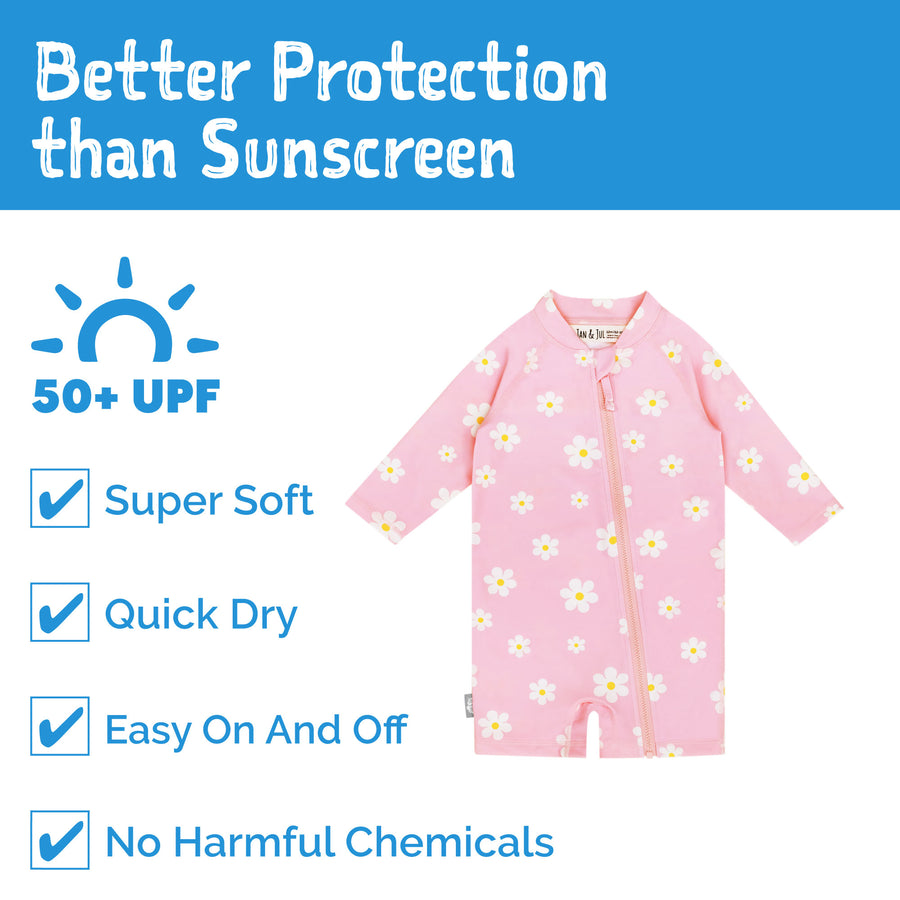 Long Sleeve UV Jumpsuit - Pink Daisy
