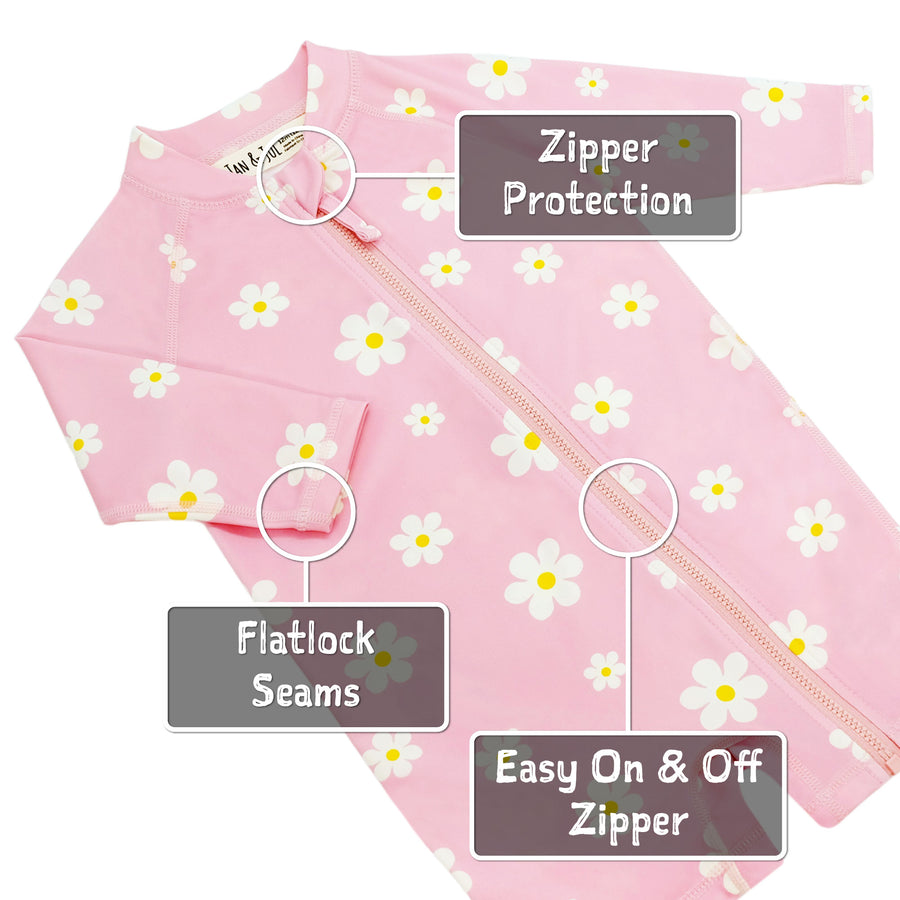 Long Sleeve UV Jumpsuit - Pink Daisy