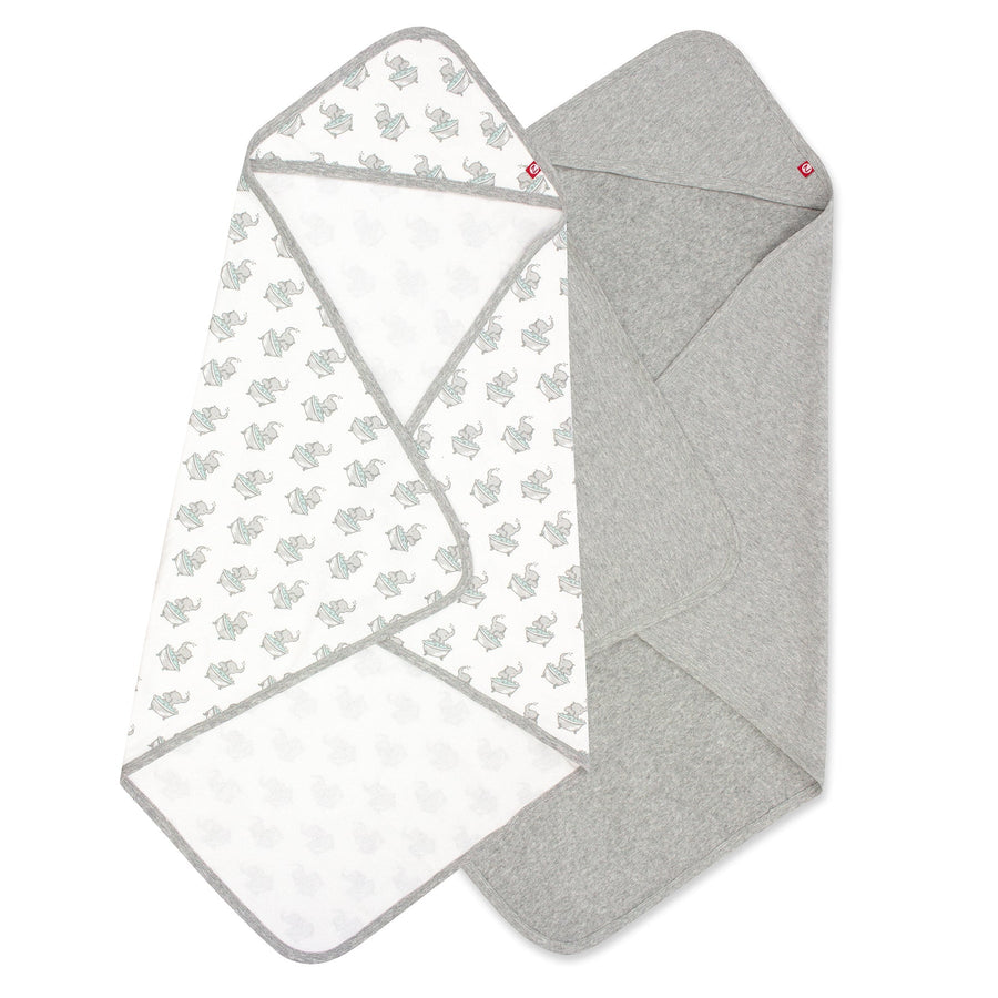 Organic Cotton Knit Terry Hooded Towel Two Pack - Elephants