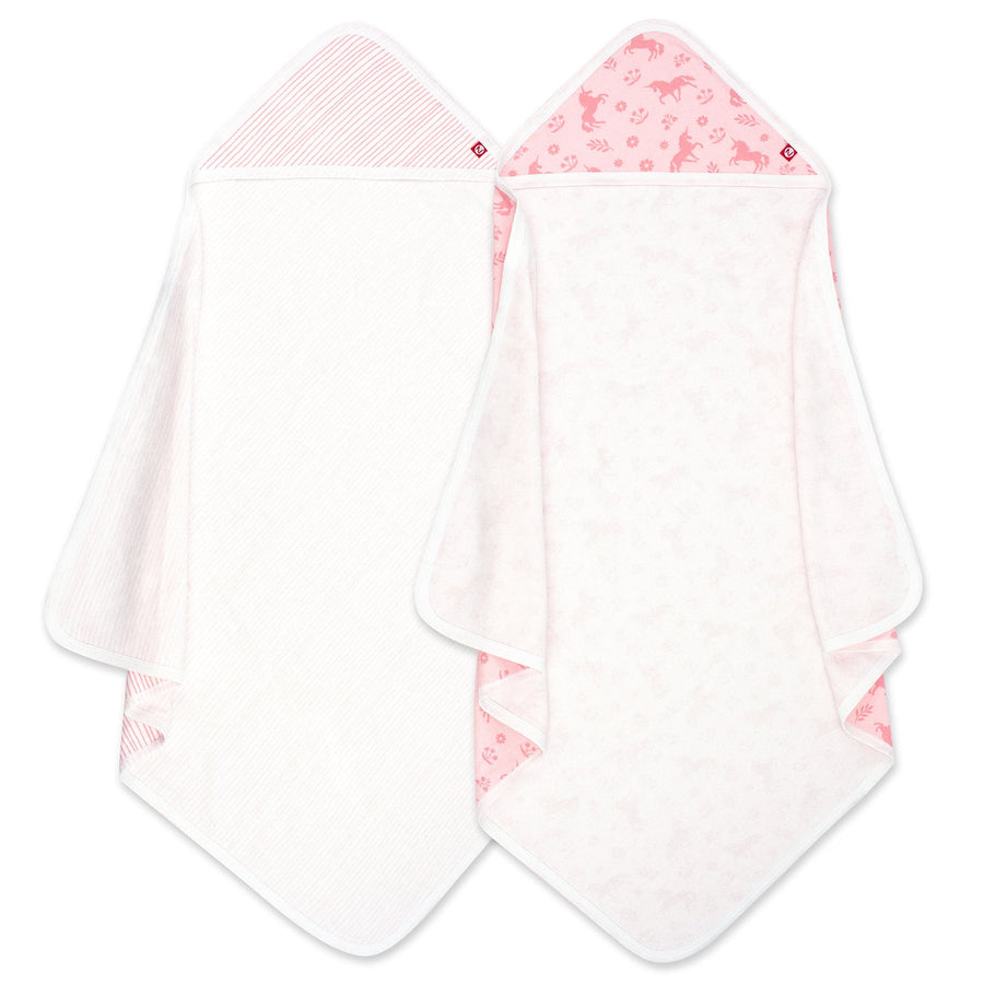 Organic Cotton Knit Terry Hooded Towel Two Pack - Unicorns