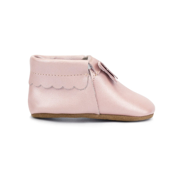 Leather Bow Moccasins - Pink Shimmer