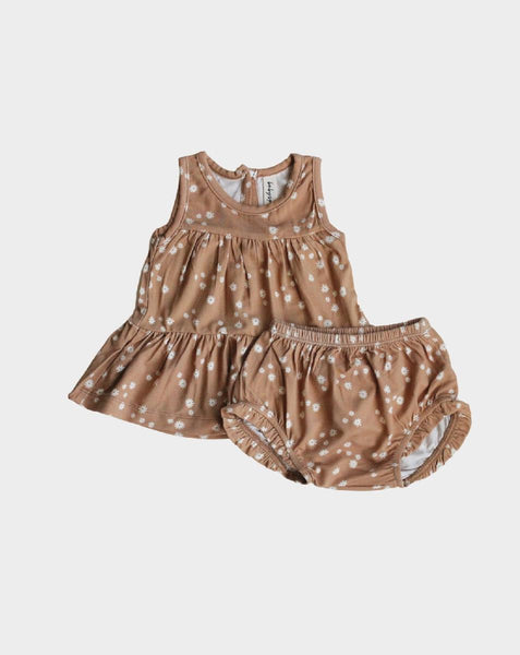 Double Peplum Tank & Bloomer Set - Butterscotch Daisy