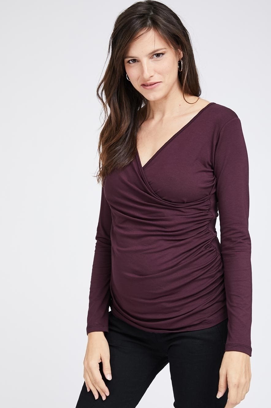 Cross Over Maternity/Nursing Top - Maroon