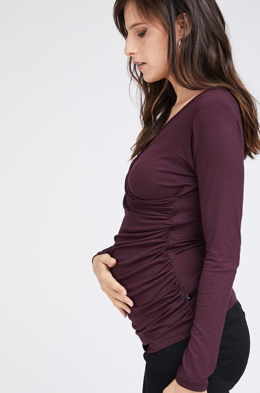 Cross Over Maternity/Nursing Top - Maroon