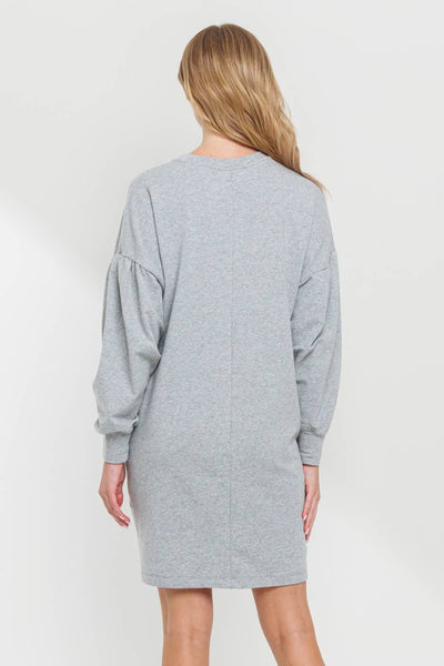 Crew Neck Maternity Sweater Dress with Pockets - Heather Grey