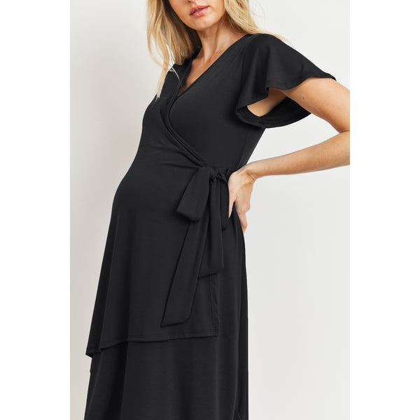 Slinky Jersey Surplice Maternity/Nursing Dress - Black