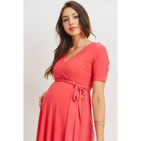 Solid High-Low Maternity/Nursing Dress - Coral – Green Bean Baby Boutique
