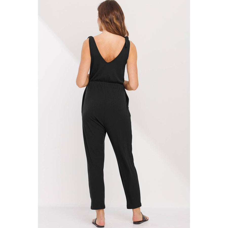 Adjustable Tie Sleeve Maternity Jumpsuit - Black