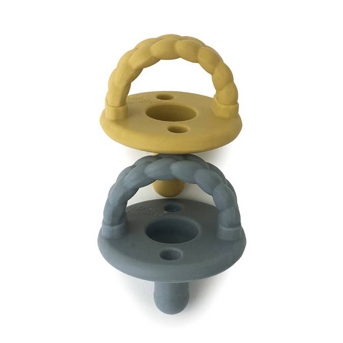 Braid Sweetie Soother Pacifiers - 2 Pack - Dark Grey & Mustard