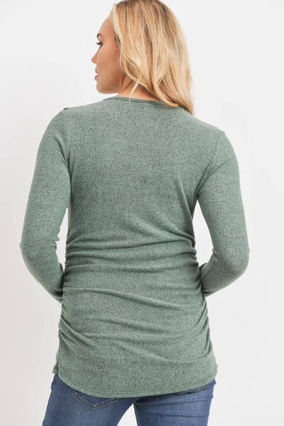 Brushed Rayon Shoulder Button Detail Top - Dusty Green