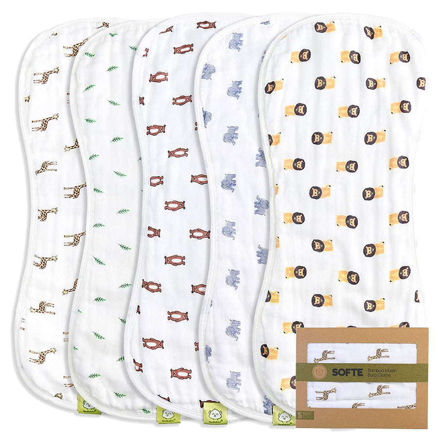 Softe Muslin Baby Burp Cloths The Wild - Set of 5
