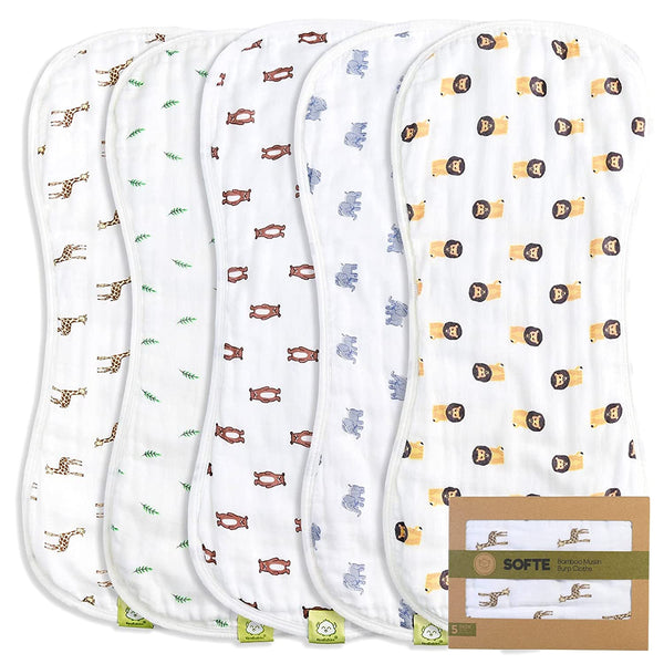 Softe Muslin Baby Burp Cloths The Wild - Set of 5