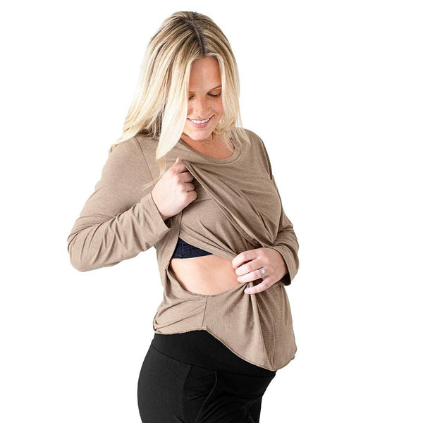 Bamboo Nursing & Maternity Long Sleeve Shirt - Wheat