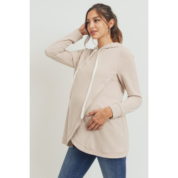 Heavy Brushed French Terry Maternity and Nursing Hoodie - Mocha