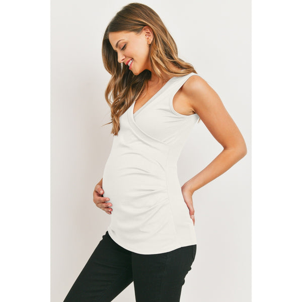 Rouched Side Maternity & Nursing Tank Top - White