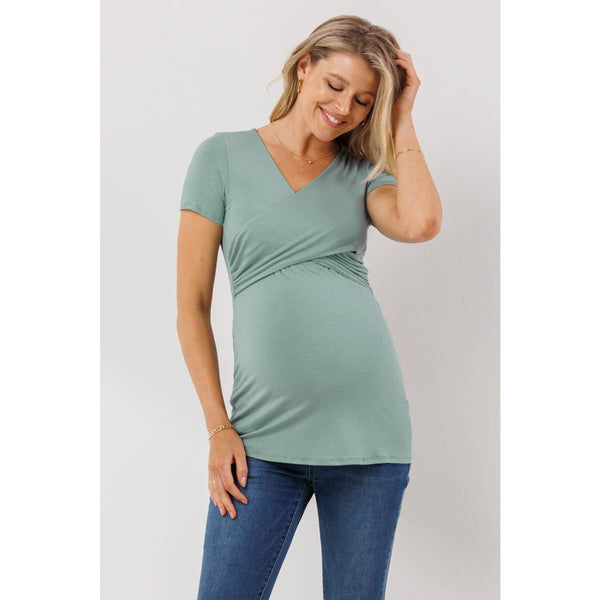 V Neck Wrap Maternity/Nursing Top - Sage