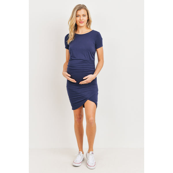 Rayon Modal Rouched Side Maternity Dress - Navy