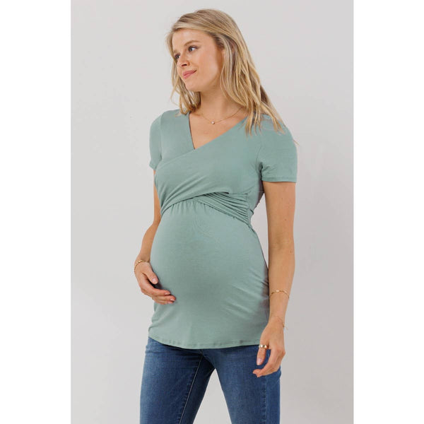 V Neck Wrap Maternity/Nursing Top - Sage