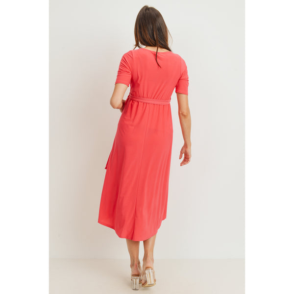 Solid High-Low Maternity/Nursing Dress - Coral