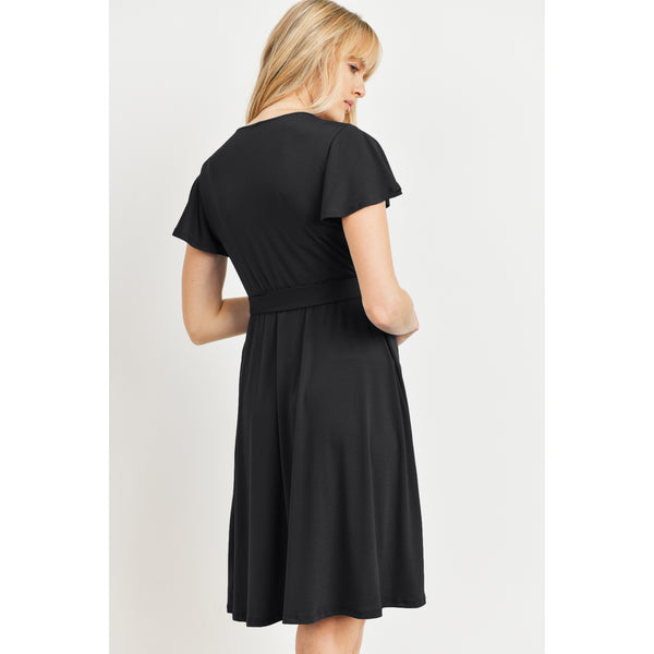 Slinky Jersey Surplice Maternity/Nursing Dress - Black