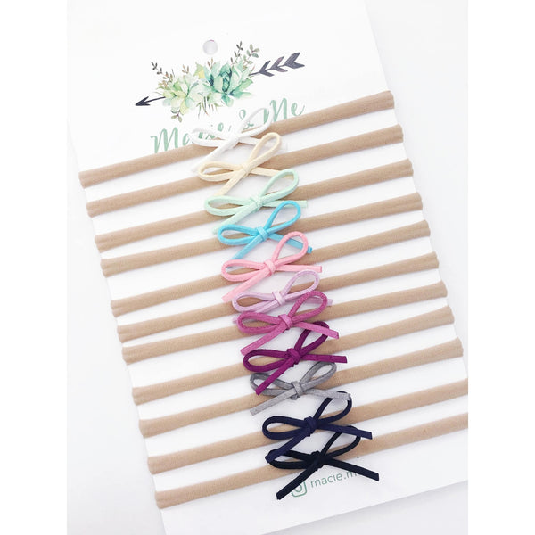 Suede Tied Bow Nylon Headbands - Various Colors
