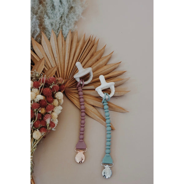 Beaded Sweetie Strap Silicone One Piece Pacifier Clip - Various Colors