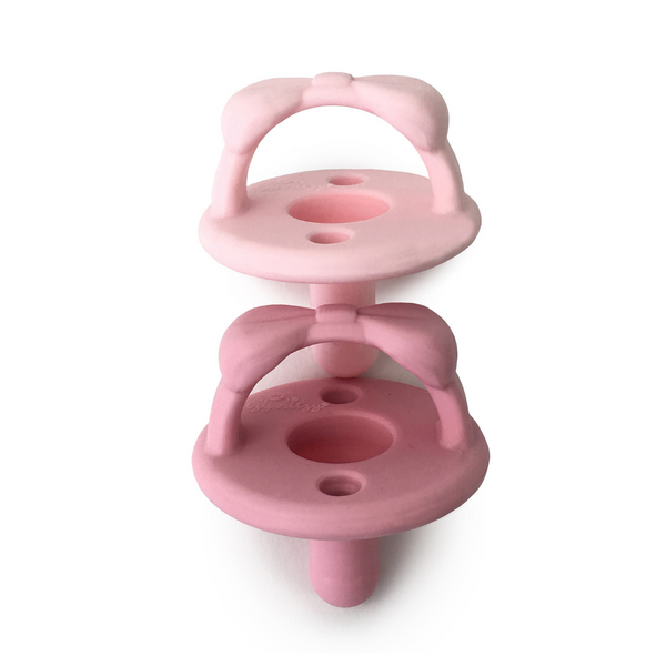 Bow Sweetie Soother Pacifiers - 2 Pack - Light Pink & Pale Pink