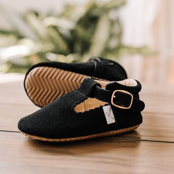 Black T-Bar Moccasin with Anti-Slip Sole