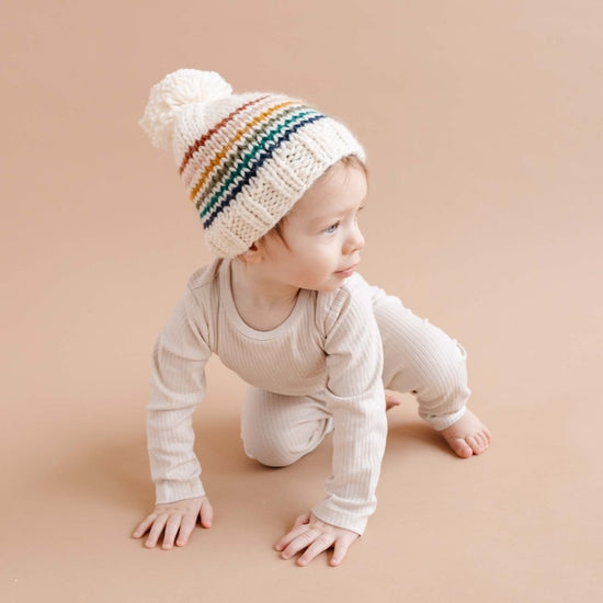 Rainbow Stripe Knit Hat - Retro