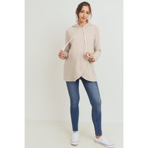 Heavy Brushed French Terry Maternity and Nursing Hoodie - Mocha
