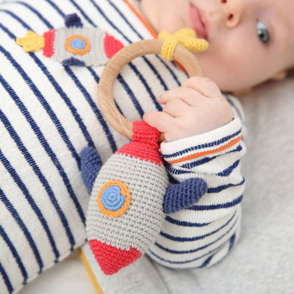 Organic Cotton Crochet Baby Romper - Rocket