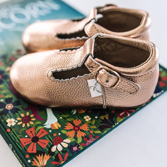 Rose Gold T-Bar Moccasin with Anti-Slip Sole