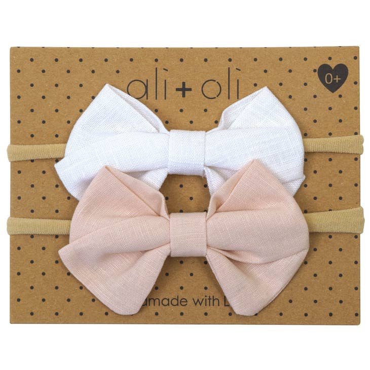Headband Bow Set - Pink and White
