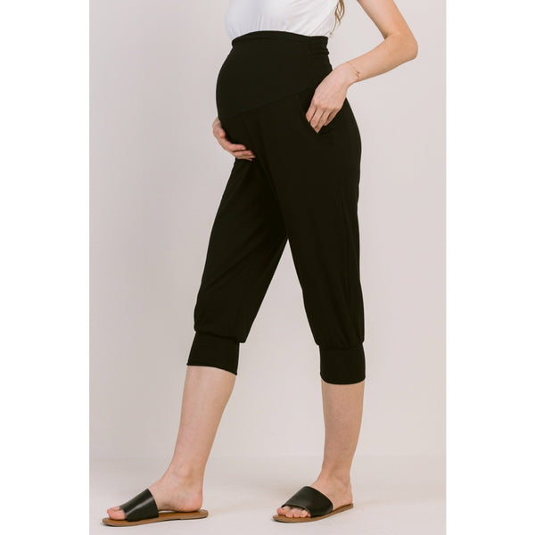 Side Pocket Maternity Capri - Black
