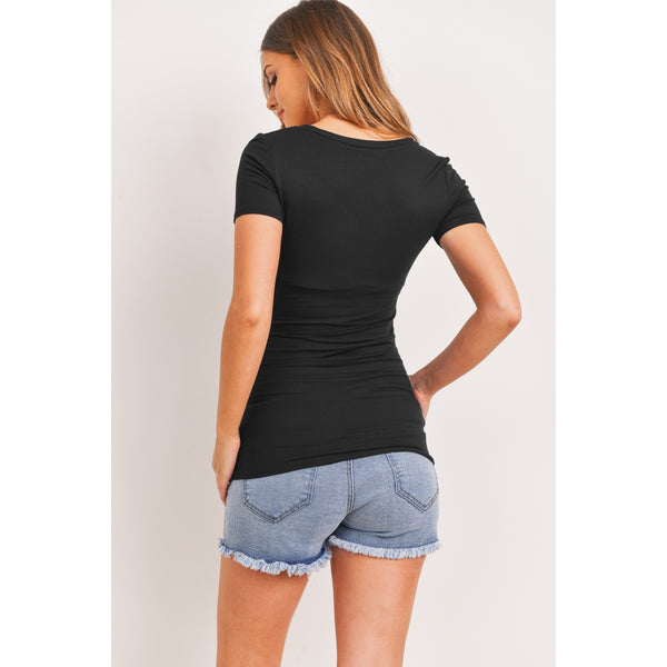 Modal Jersey V-Neck Maternity Short Sleeve Top - Black
