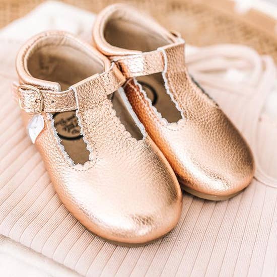 Rose Gold T-Bar Moccasin with Anti-Slip Sole