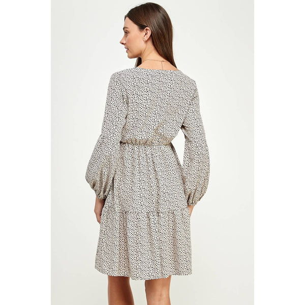 Peasant Sleeve Baby Doll Maternity Mini Dress - Taupe