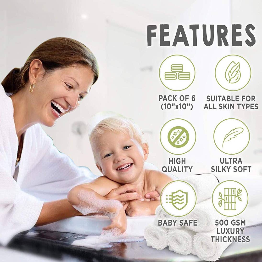 Deluxe Baby Washcloths - Soft White