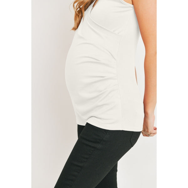 Rouched Side Maternity & Nursing Tank Top - White