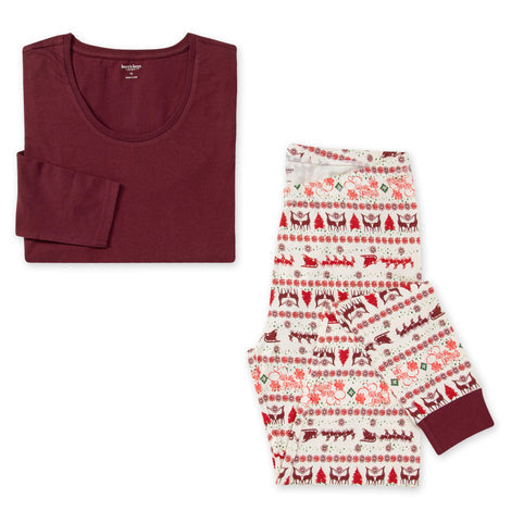 Women's Scoop Neck Tee & Pant PJ Set - Season's Greetings Fair Isle